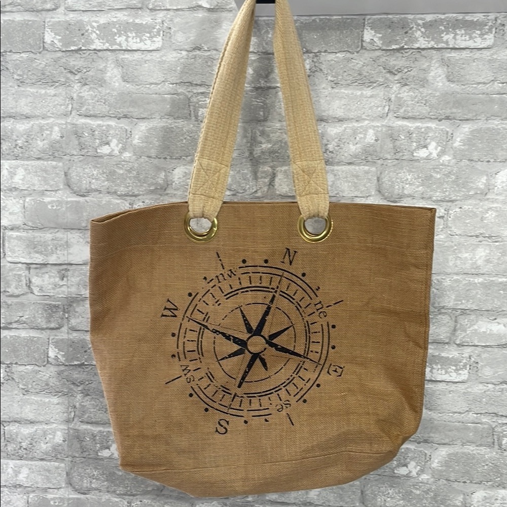 Brown Canvas Compass Tote Bag